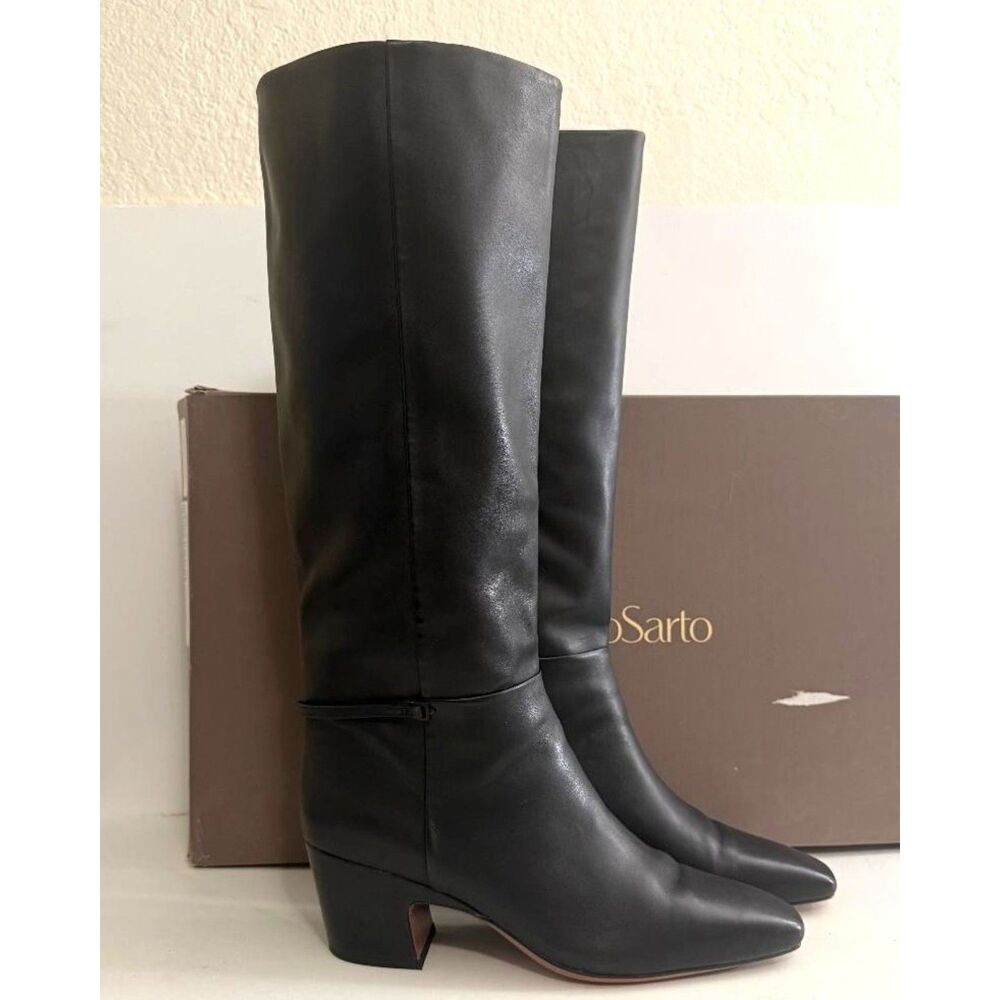 Franco Sarto Women's Sorelina Square Toe Zip Tall Black Leather Boots, NIB! 11M